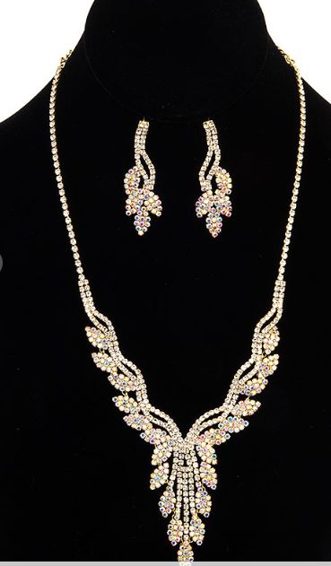 Rhineston Pave Vine Evening Necklace Set