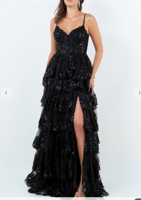 Corset V Neck Strap Cascade A-line Slit Gown