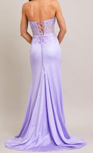 STRAPLESS, SWEETHEART, SHEATH, LACE slit