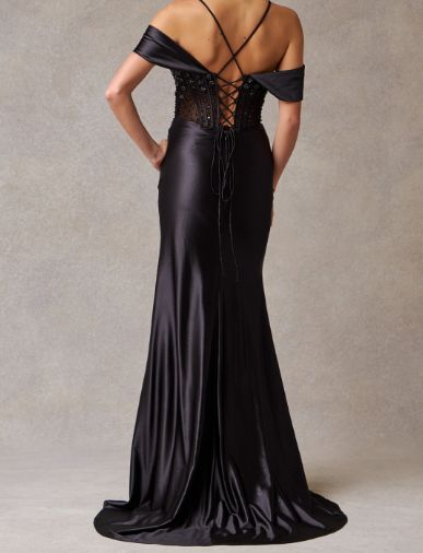 OFF-SHOULDER, SWEETHEART, SWEETHEART, CORSET, SHEATH, LACE UP BACK, SLIT, DETACHABLE OFF-SHOULDER  SP24005