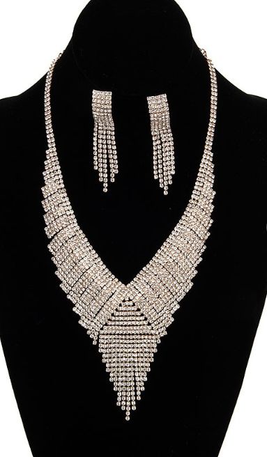 Fringe Rhinestone Pave Evening Necklace Set