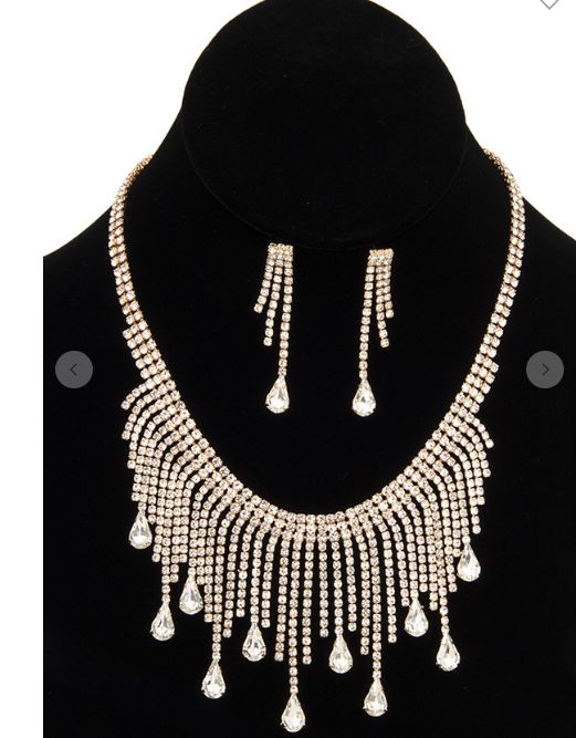 Teardrop Fringe Rhinestone Evening Necklace Set