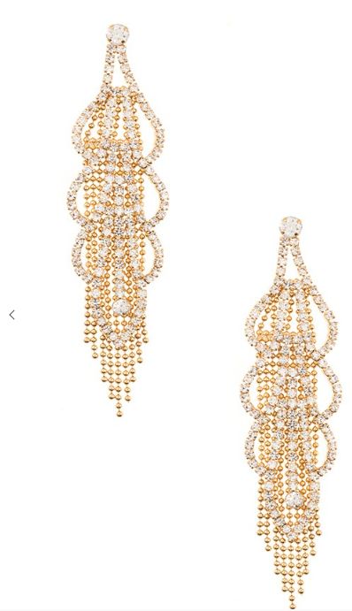 RHINESTONE DROP BEAD CHAIN EARRING