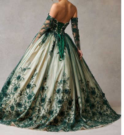 OFF-SHOULDER, LONG SLEEVE, SWEETHEART, LACE UP BACK, TRAIN