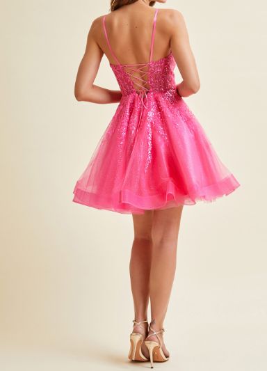 SLEEVELESS, SWEETHEART, SHORT DRESS, LACE UP BACK  EM1013S