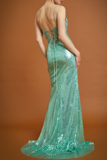 SLEEVELESS, V-NECK, SHEATH, LACE UP BACK DA2206