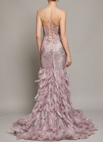 SLEEVELESS, V-NECK, MERMAID, CORSET, LACE UP BACK  CP2160