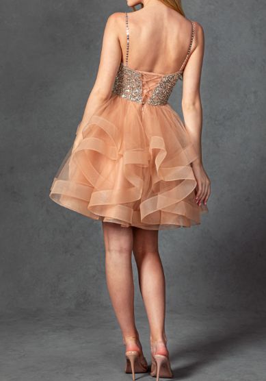 SLEEVELESS, LACE UP BACK, V-NECK, COCKTAIL WF305S