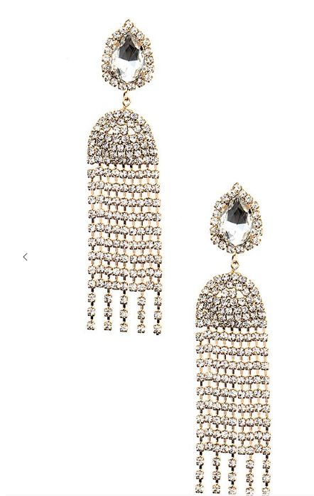 RHINESTONE GEM FRINGE DANGLE EARRING