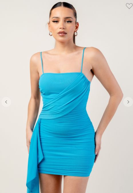 Luxe Mesh Cross Body Drap Ruched Mini Dress PD74027N-W2