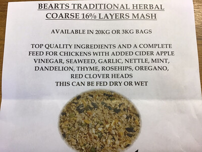 BEARTS TRADITIONAL HERBAL COURSE 16% LAYERS MASH. 20kg