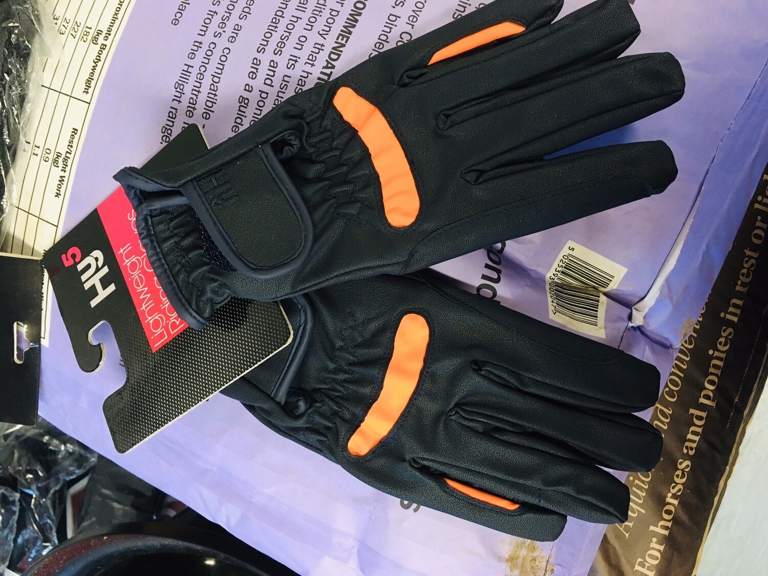 Hy Lightweight Riding Gloves -navy &amp; Orange - Size Xs