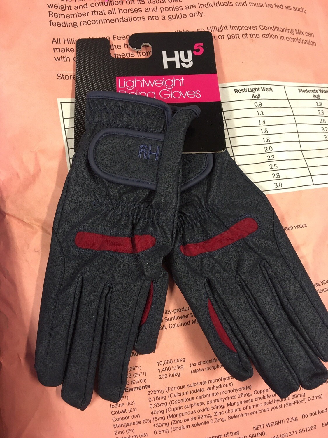 Hy Lightweight Riding Gloves -navy&amp; Burgundy   - Size XL