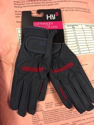 Hy Lightweight Riding Gloves -navy&amp; Burgundy   - Size S