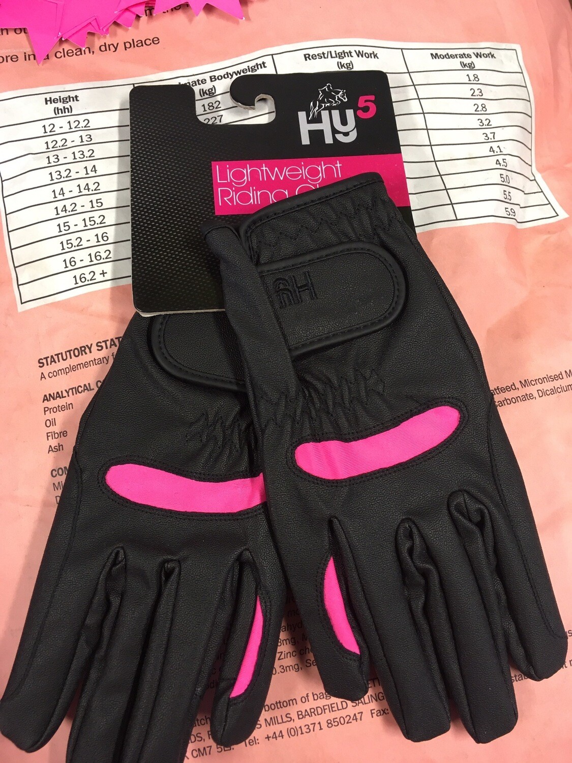 Hy Lightweight Riding Gloves -black &amp; Pink  - Size L