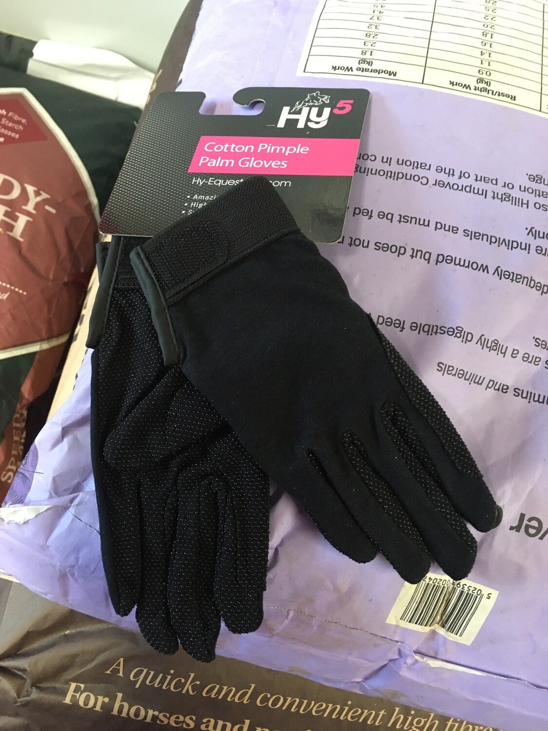 Cotton Pimple Palm Gloves - Black -size S