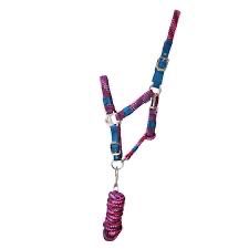Hy Multicolour Adjustable Head Collar And Rope Petrol/pink/magenta COB