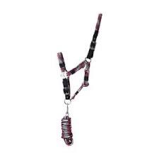 HY MULTICOLOUR ADJUSTABLE HEAD COLLAR AND ROPE Navy/raspberry/sea blue COB MISSING LEADROPE