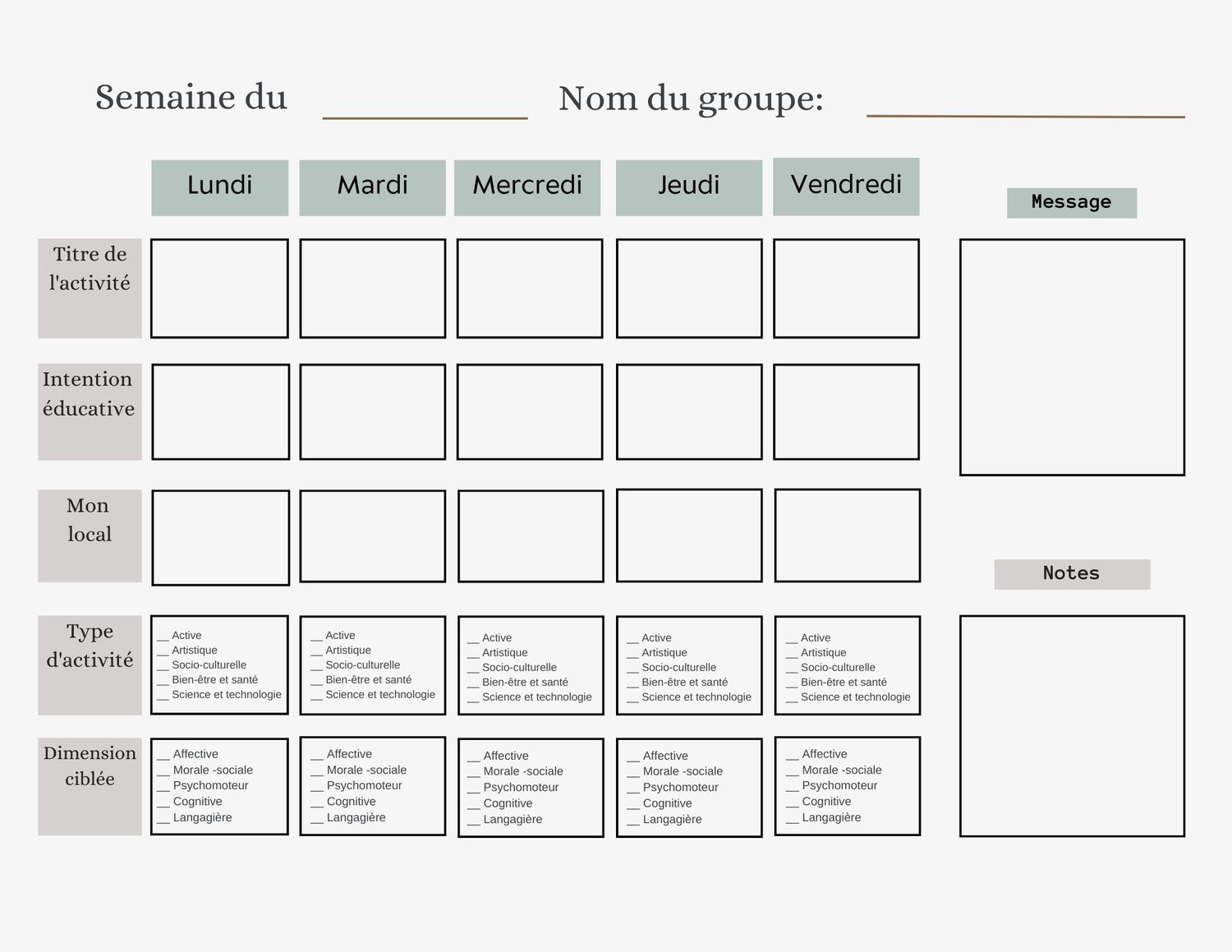 Planification hebdomadaire