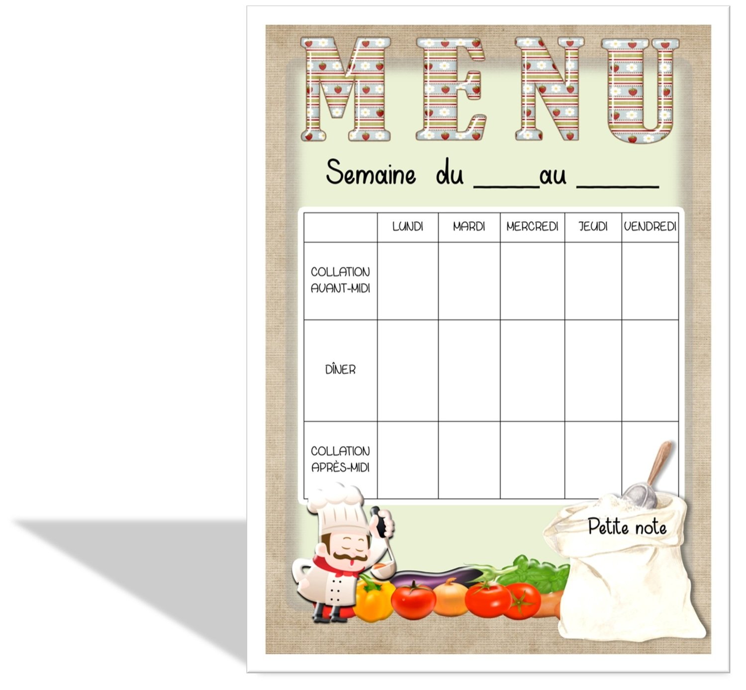 Affiche menu format 11 x 17 style classique