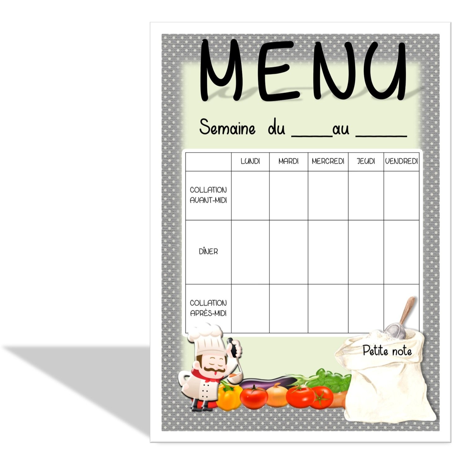 Affiche Menu  format 11 x 17 Style sobre