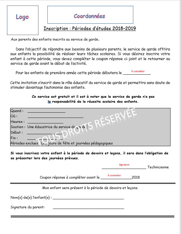 Lettre et formulaire pour périodes d&#39;études