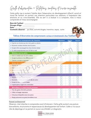 Grille d’observation – Développement social, moral et affectif de l’enfant
