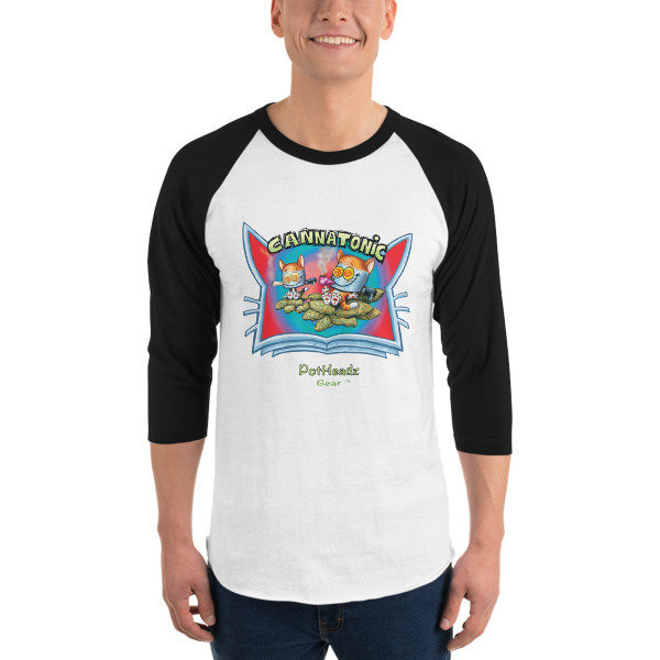 Cannatonic 3/4 sleeve raglan shirt, Color: White/Black, Size: XS