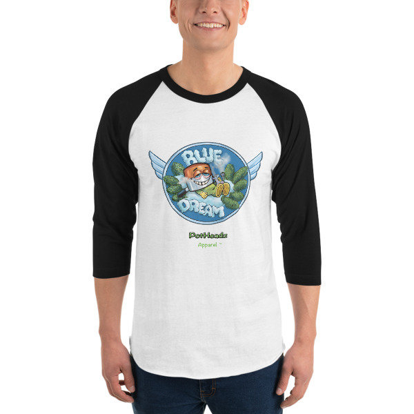 Blue Dream 3/4 sleeve raglan shirt, Color: White/Black, Size: XS
