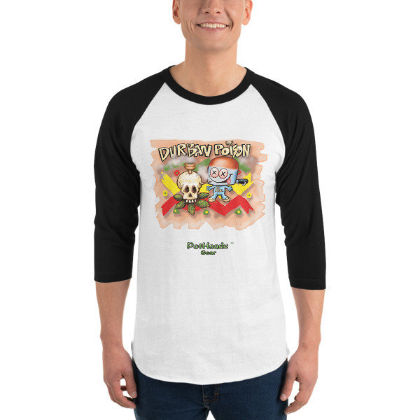 Durban Poison 3/4 sleeve raglan shirt, Color: White/Black, Size: XS