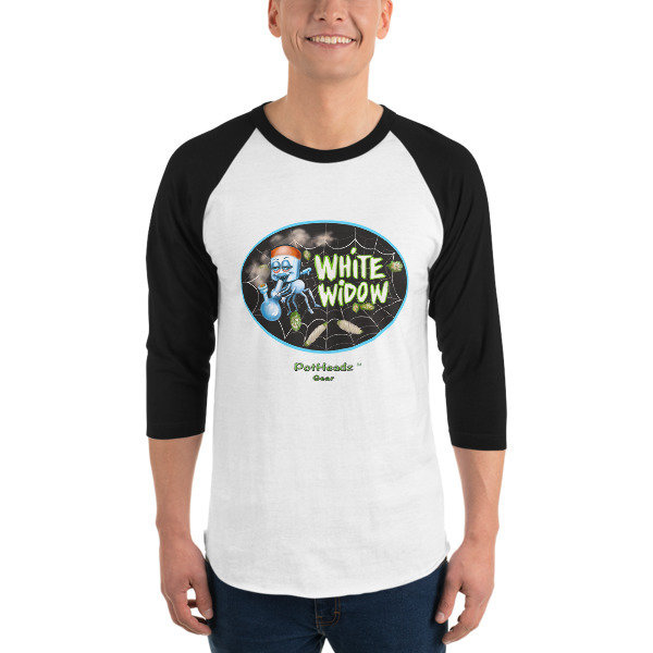 White Widow 3/4 sleeve raglan shirt, Color: White/Black, Size: XS