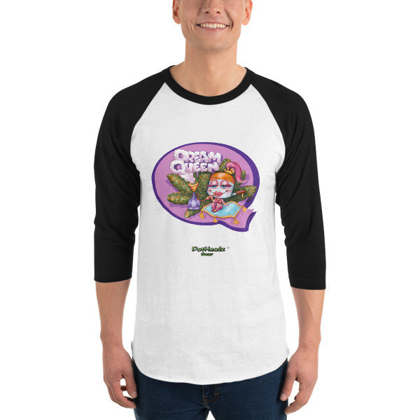 Dream Queen 3/4 sleeve raglan shirt, Color: White/Black, Size: XS