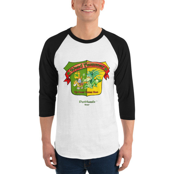 Weed Hammer 3/4 sleeve raglan shirt, Color: White/Black, Size: XS
