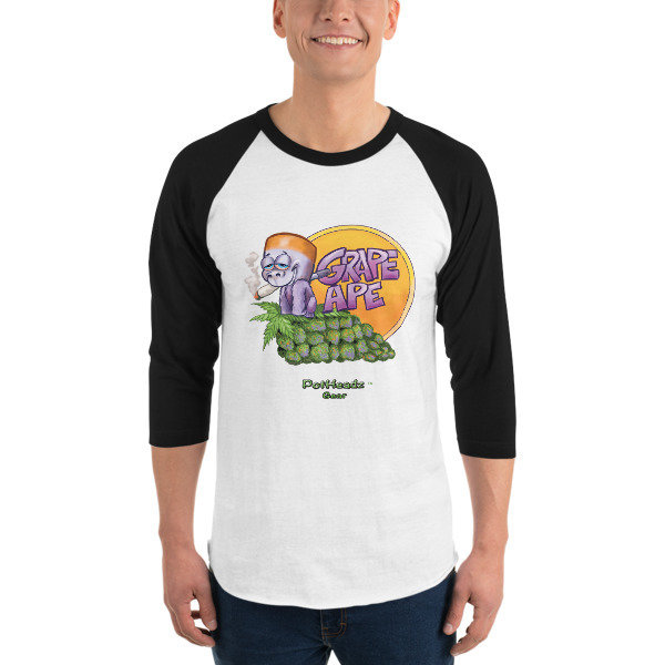 Grape Ape 3/4 sleeve raglan shirt, Color: White/Black, Size: XS