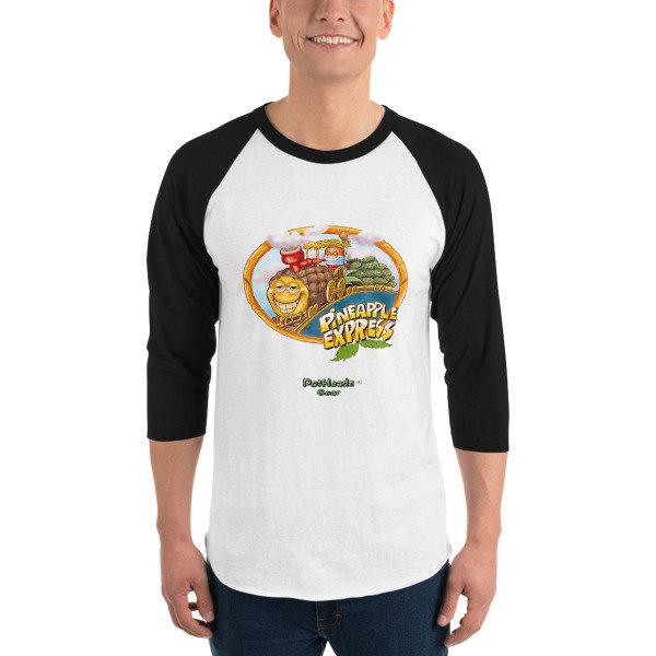 Pineapple Express 3/4 sleeve raglan shirt, Color: White/Black, Size: XS