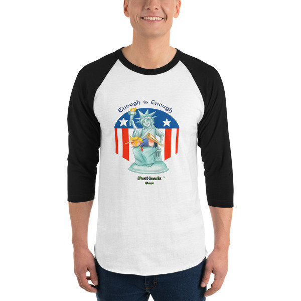 Enough is Enough 3/4 sleeve raglan shirt, Color: White/Black, Size: XS