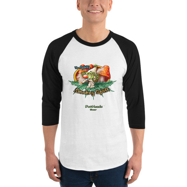 Smokey Spliff 3/4 sleeve raglan shirt, Color: White/Black, Size: XS