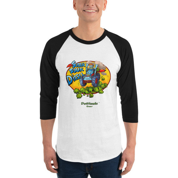 Super Sour Diesel 3/4 sleeve raglan shirt, Color: White/Black, Size: XS