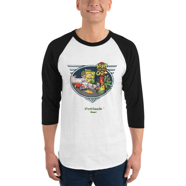 Stash On The Go 3/4 sleeve raglan shirt, Color: White/Black, Size: XS