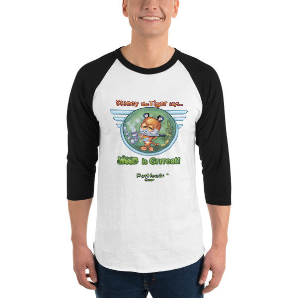 Stoney The Tiger 3/4 sleeve raglan shirt, Color: White/Black, Size: XS