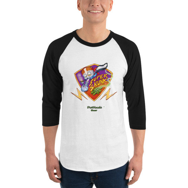Super Skunk 3/4 sleeve raglan shirt, Color: White/Black, Size: XS