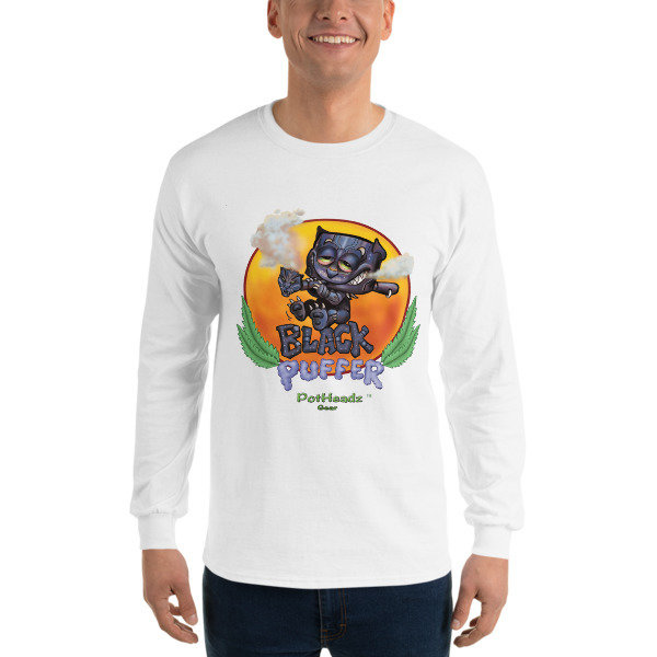 Black Puffer Long Sleeve T-Shirt, Color: White, Size: S