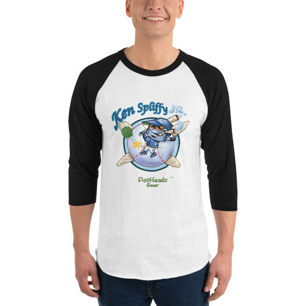  Ken Spliffy jr 3/4 sleeve raglan shirt, Color: White/Black, Size: XS