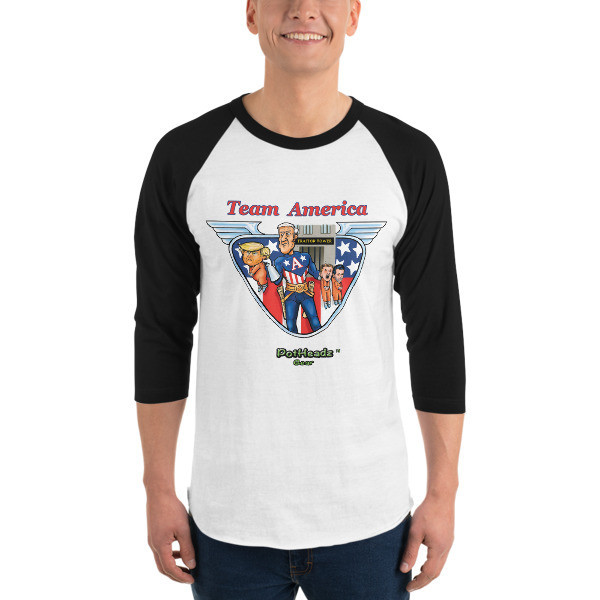 Team America 3/4 sleeve raglan shirt, Color: White/Black, Size: XS