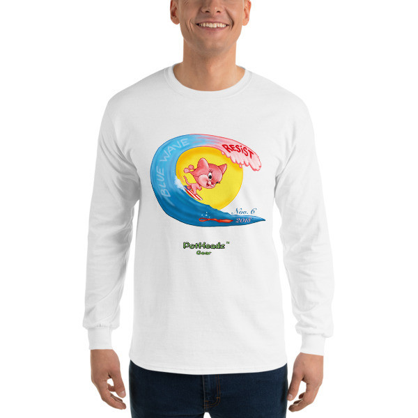 Blue Wave Long Sleeve T-Shirt, Color: White, Size: S