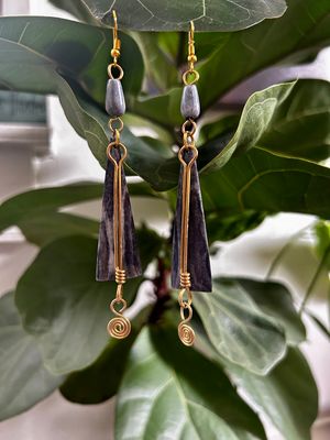 Off Grey Isosceles Shape with Hanging Brass