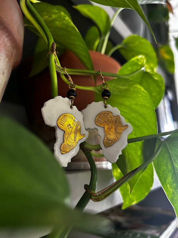 African Map Brass on Bone Earrings