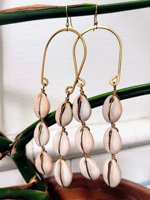 Two Way Dangling Cowrie Shells Earrings