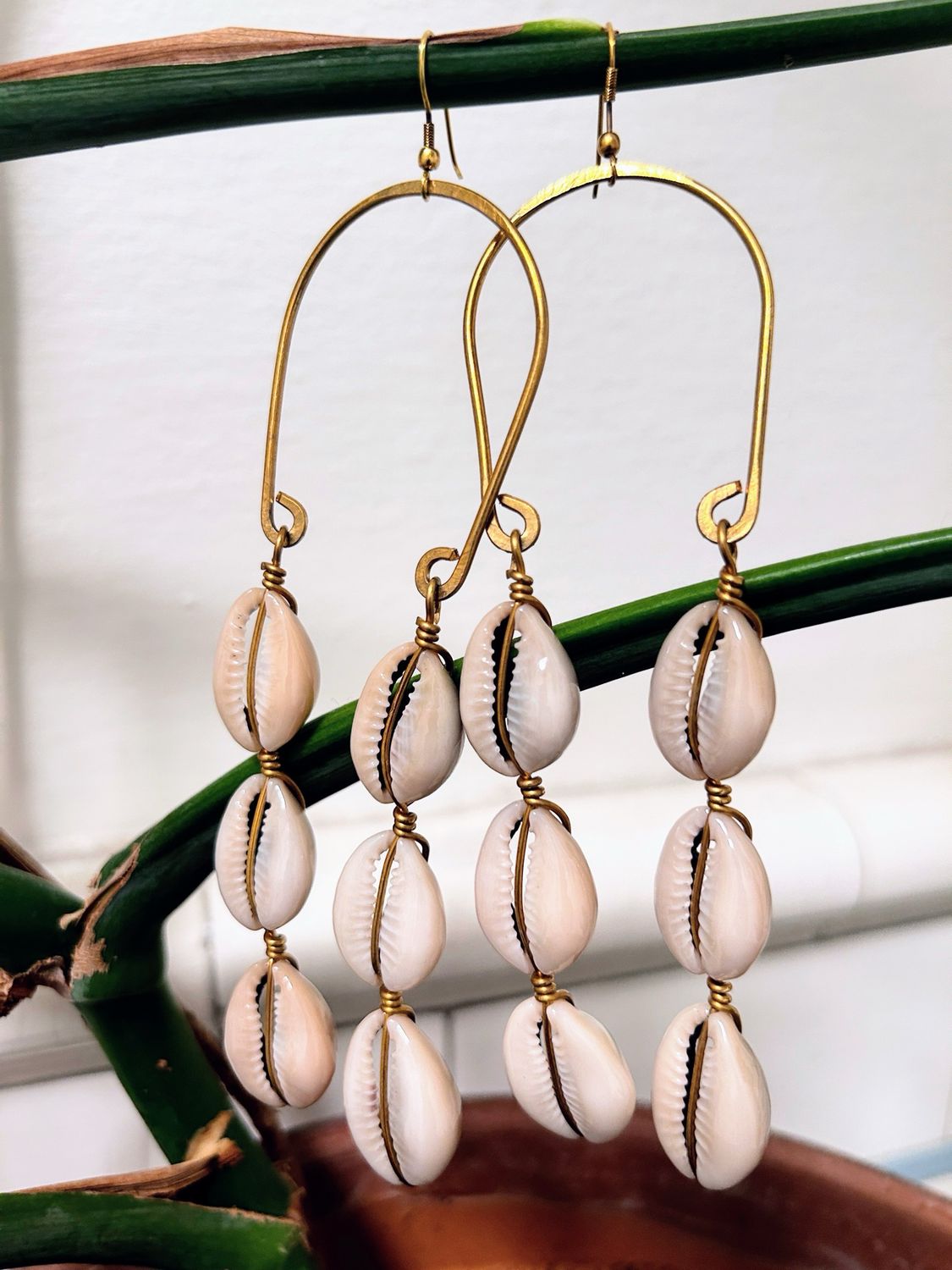 Two Way Dangling Cowrie Shells Earrings