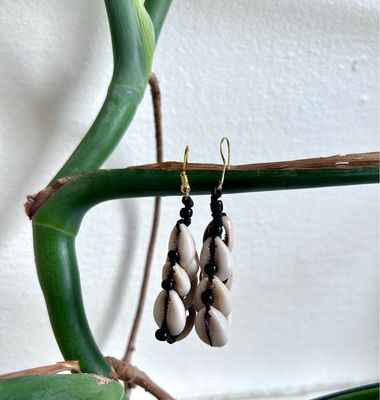 Cowrie Shells with Black Beads Earrings